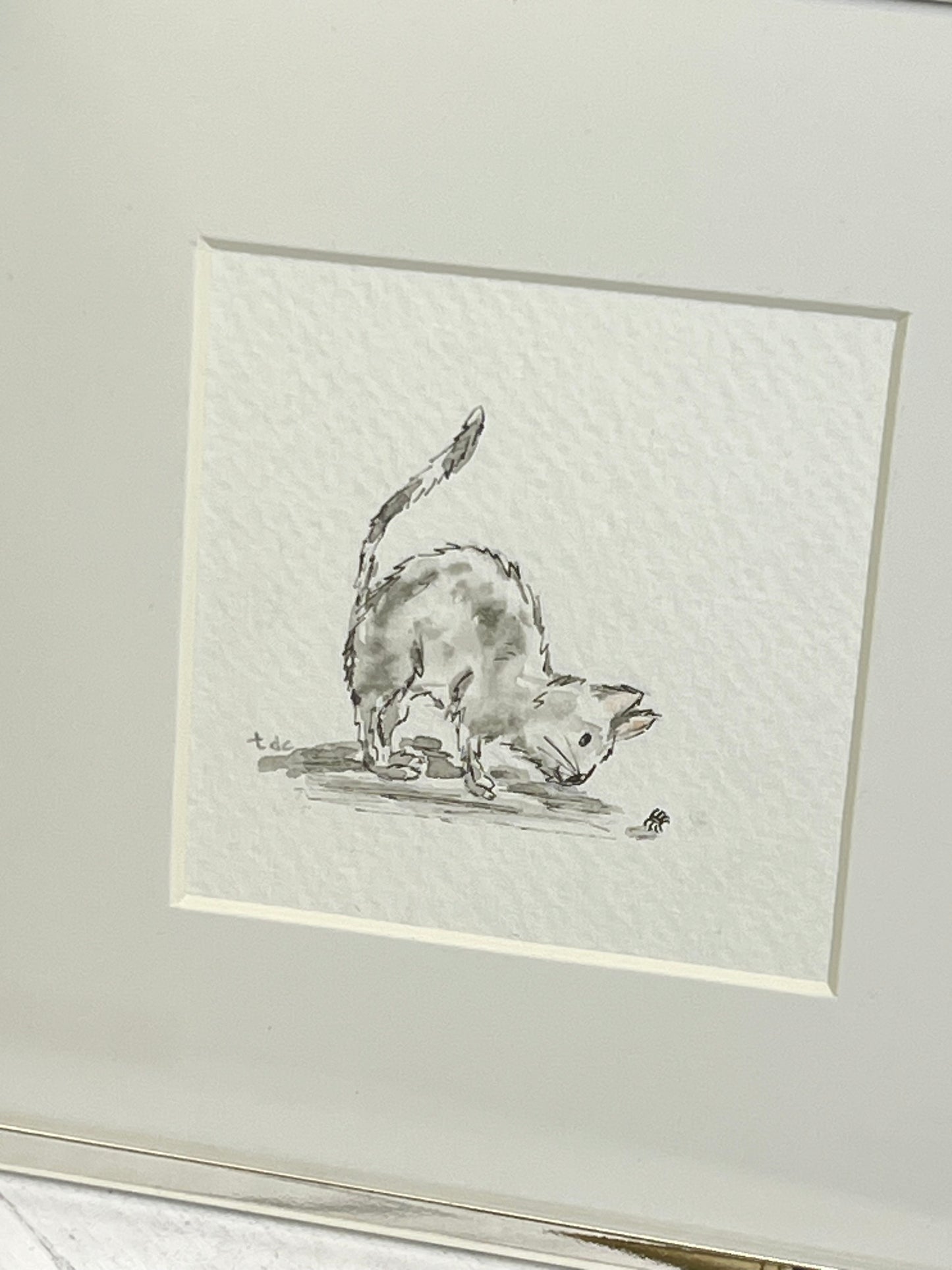 "Curious Cat" - Original Watercolor Framed Art