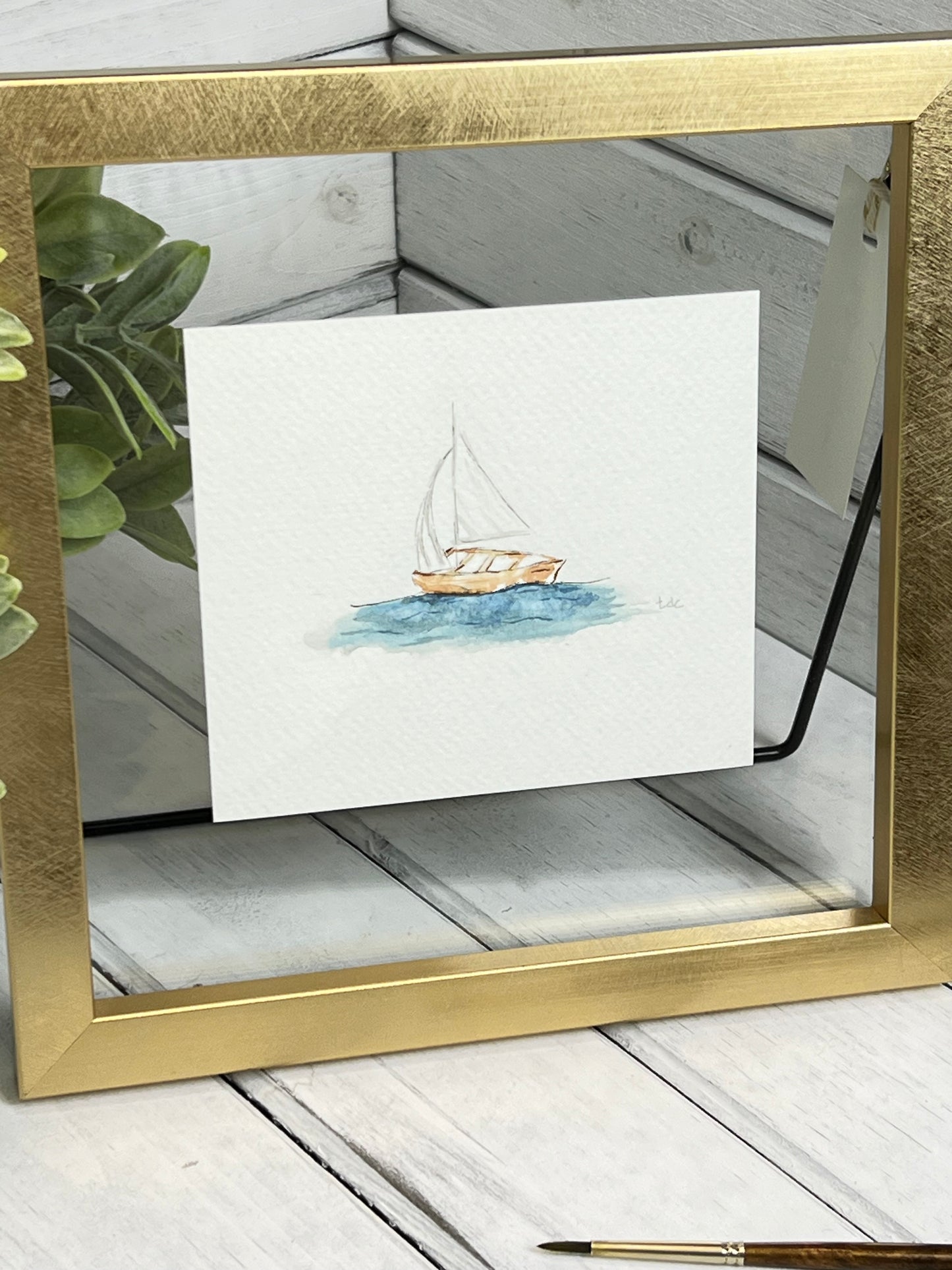 "Sail Boat" - Original Watercolor Framed Art
