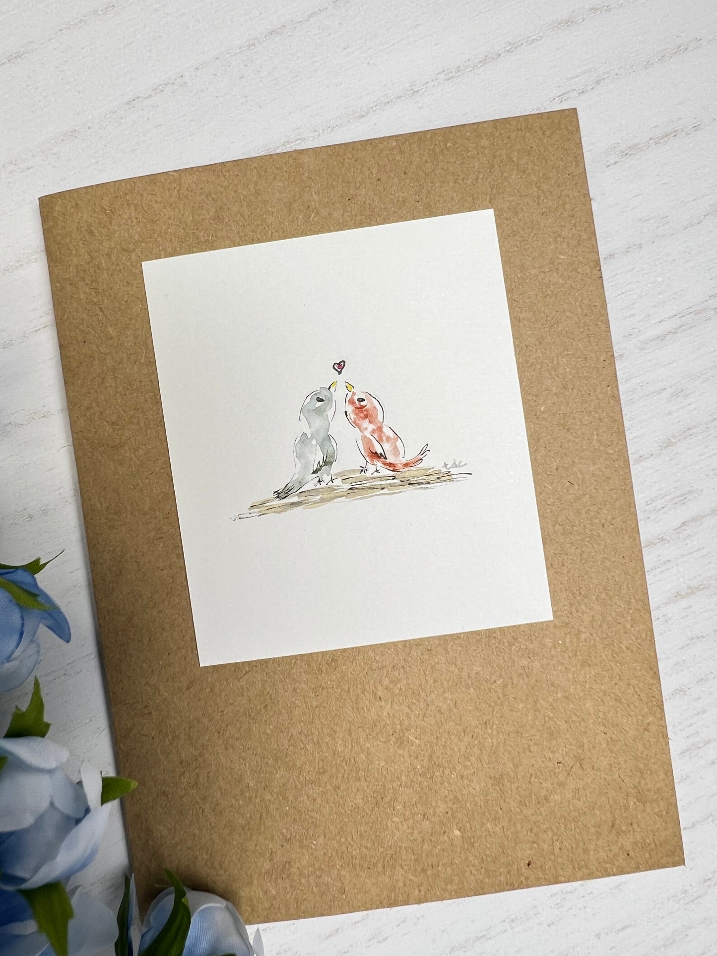 "Love Birds" - Original Watercolor Small Kraft Greeting Card