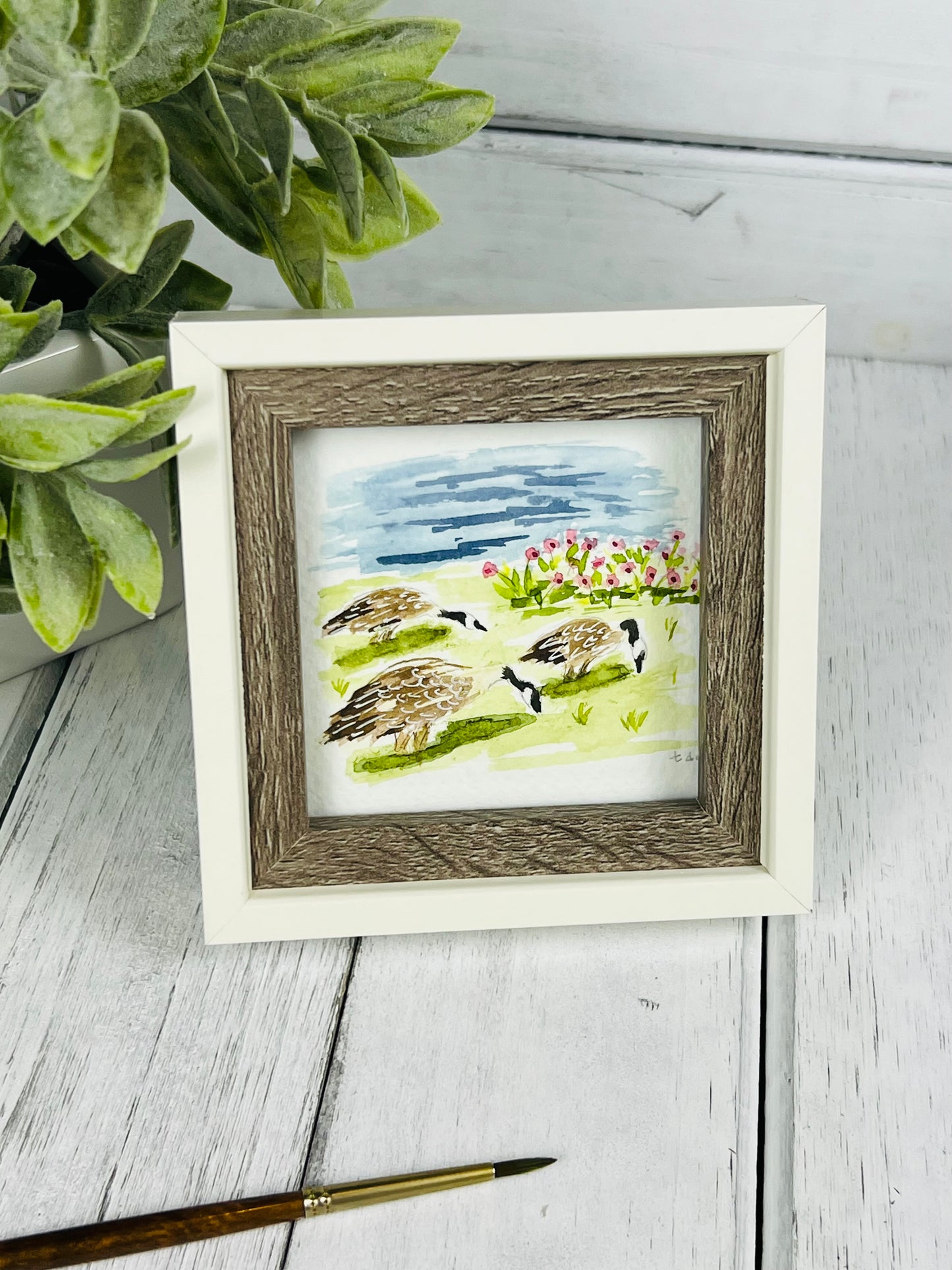 "Geese by the Lake" - Hand Painted Watercolor Framed Art