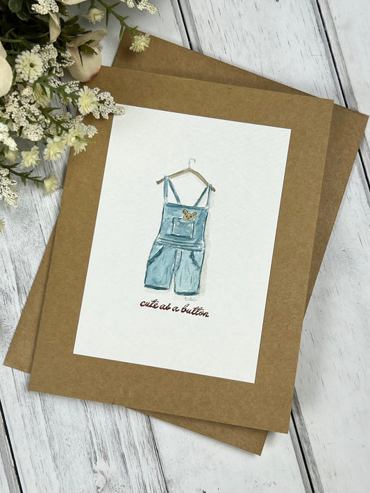 "Cute as a Button" - Hand Painted Watercolor Greeting Card