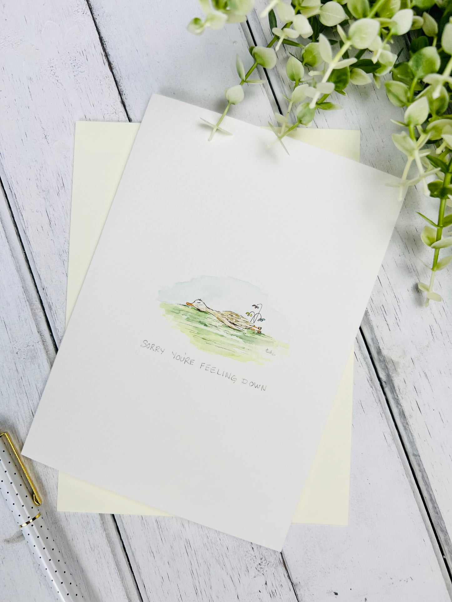 "Sorry You're Feeling Down" - Watercolor Greeting Card