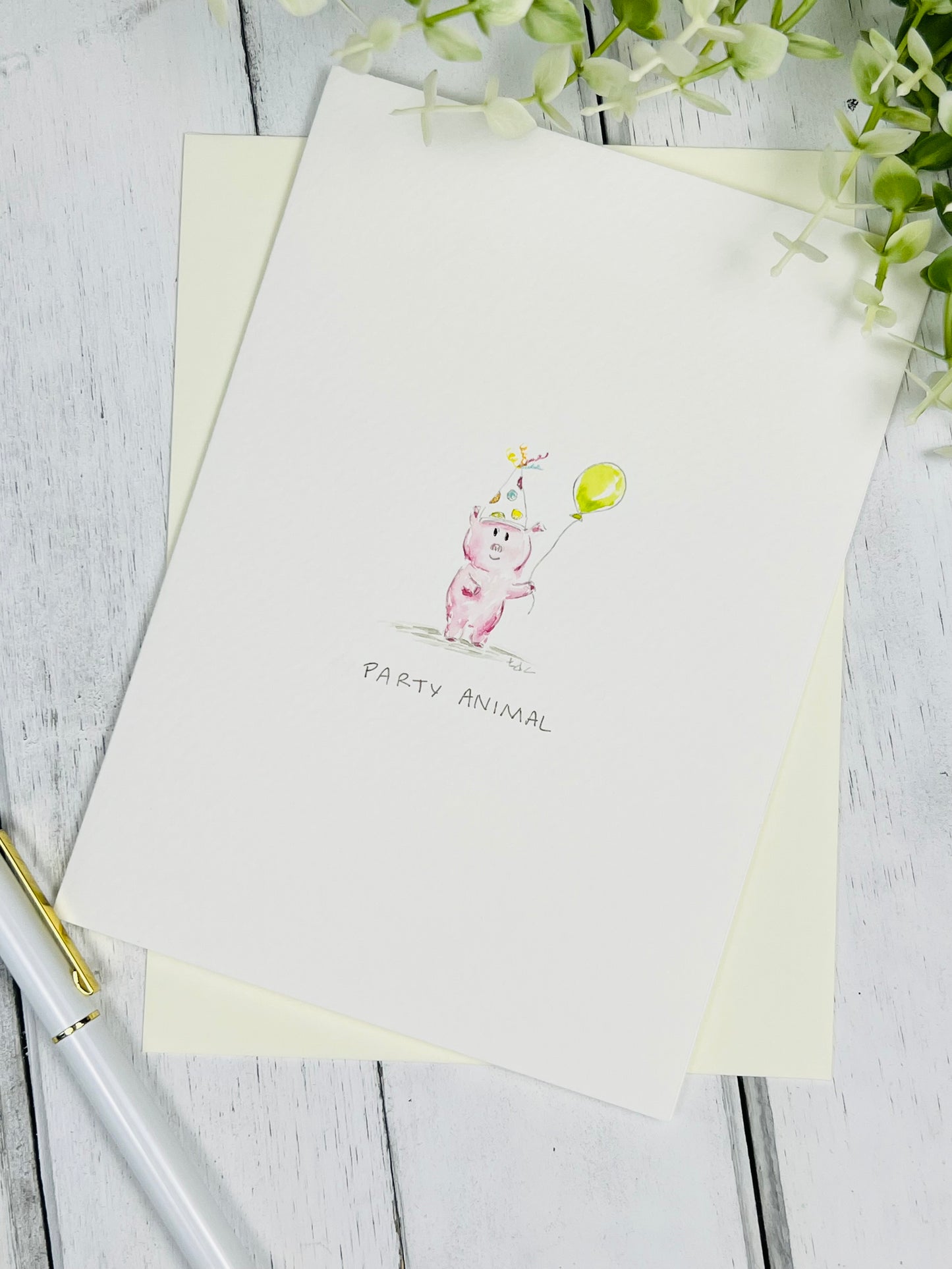 "Party Animal Pig" - Watercolor Greeting Card