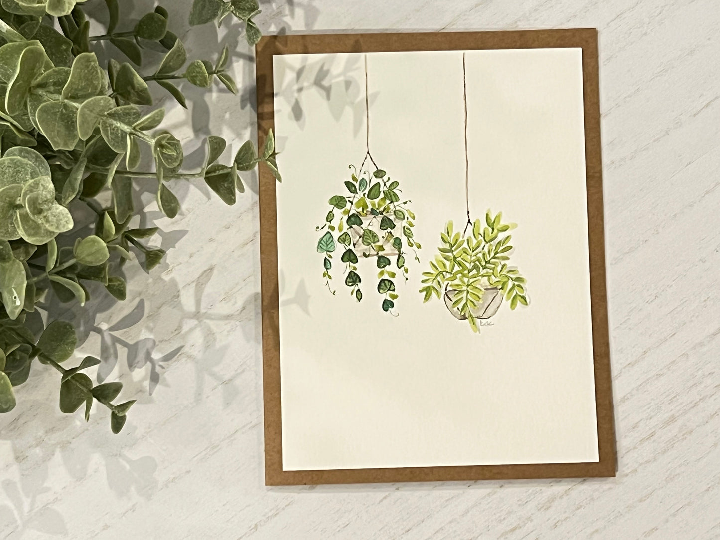 "Hanging Plants" - Original Watercolor Kraft Greeting Card