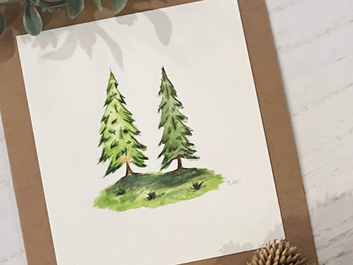 "Pair of Trees" - Original Watercolor Kraft Greeting Card