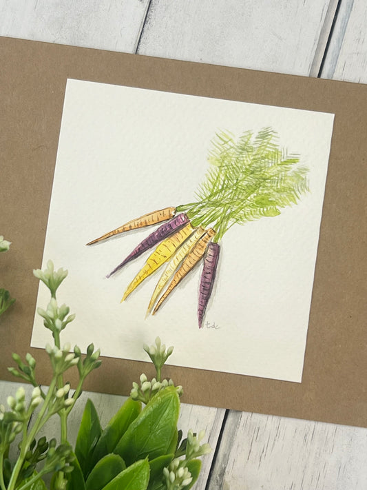 "Bundle of Carrots" - Hand Painted Watercolor Greeting Card
