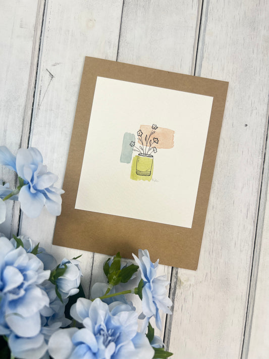 "Modern Flower" - Original Watercolor Kraft Greeting Card