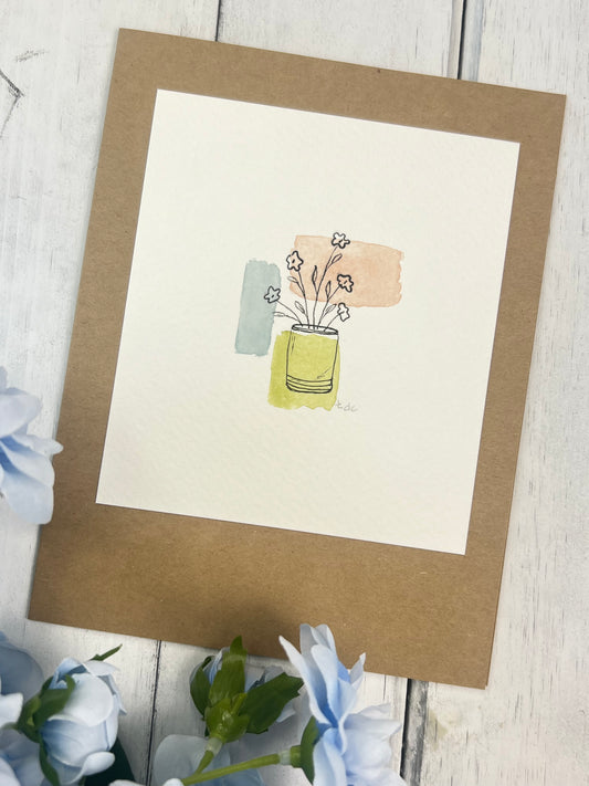 "Modern Flower" - Hand Painted Watercolor Greeting Card