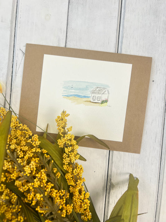 "Beach House" - Original Watercolor Kraft Greeting Card