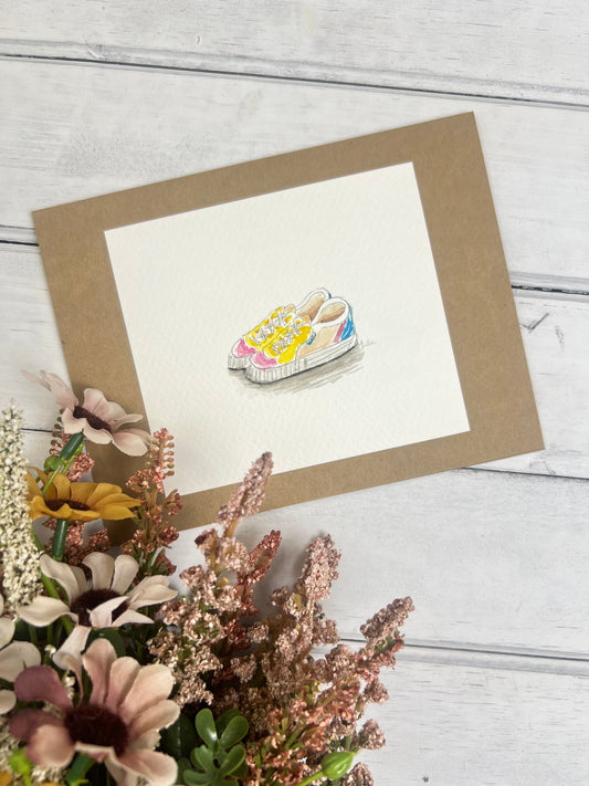 "Sneakers" - Original Watercolor Kraft Greeting Card