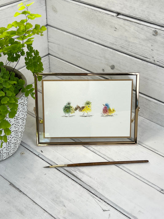 "Crazy Wild Birds" - Original Watercolor Framed Art
