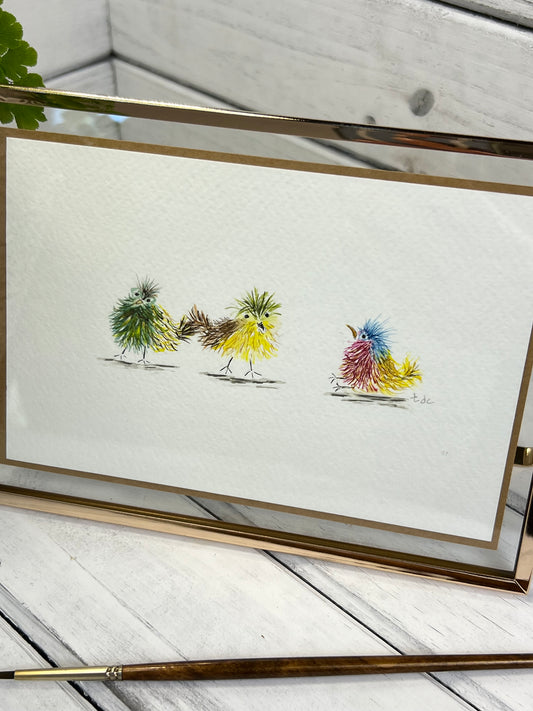 "Crazy Wild Birds" - Original Watercolor Framed Art