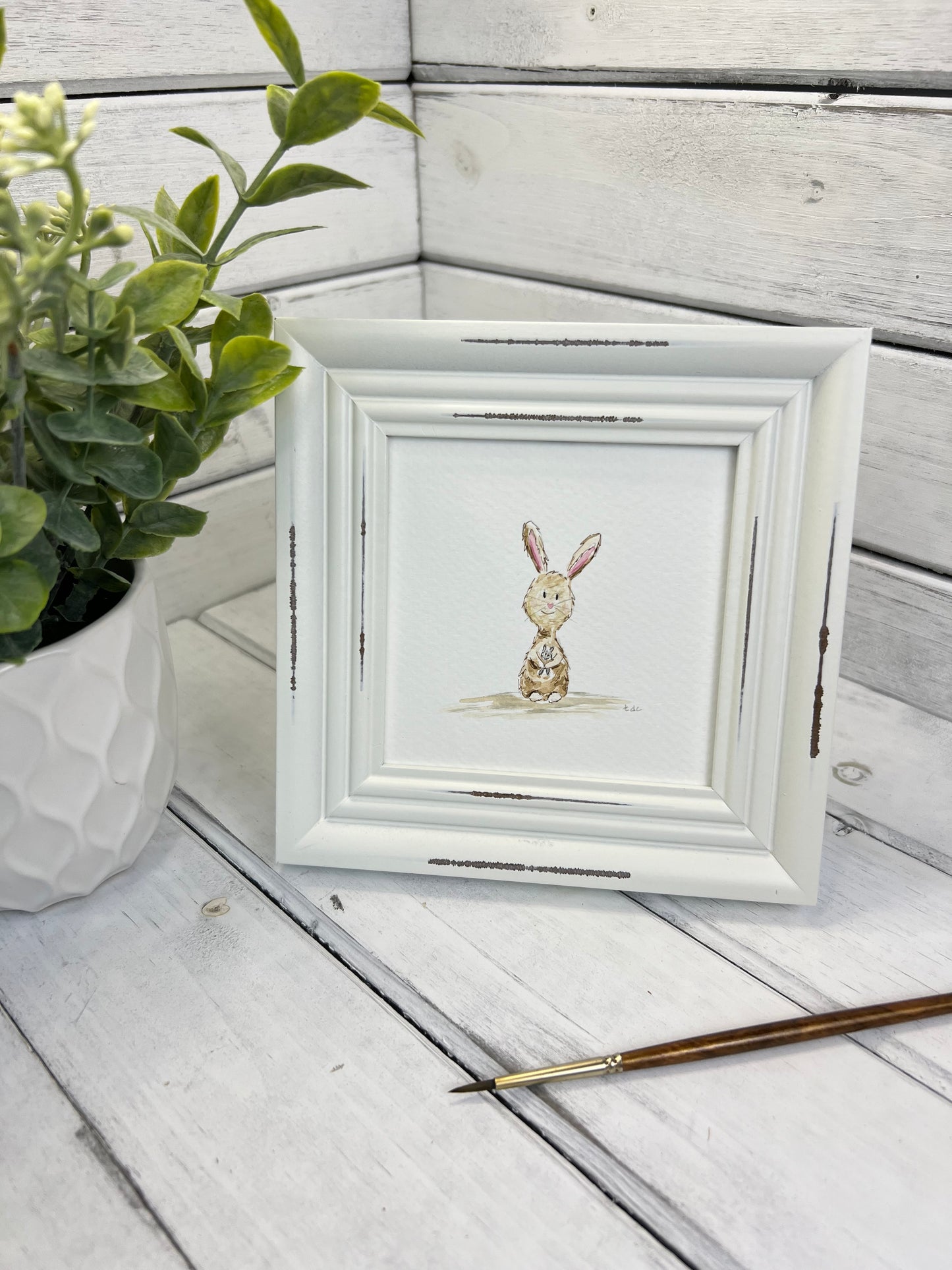 "Bunny and Friend" - Original Watercolor Framed Art