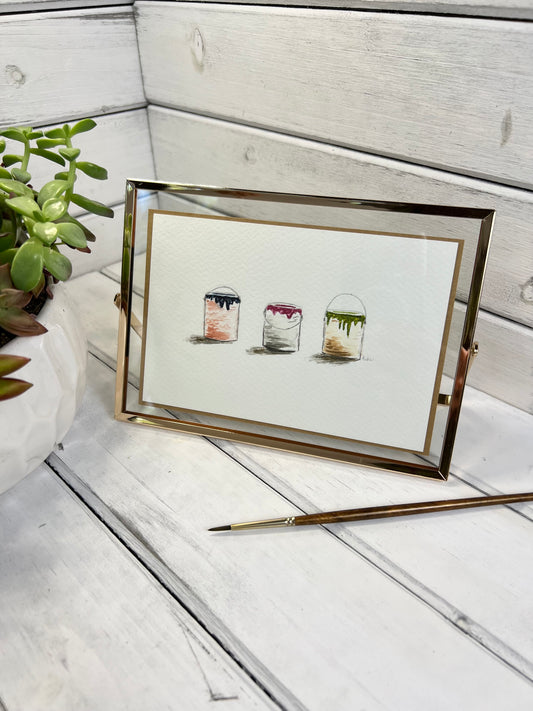 "Paint Cans" - Original Watercolor Framed Art