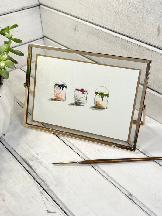 "Paint Cans" - Original Watercolor Framed Art