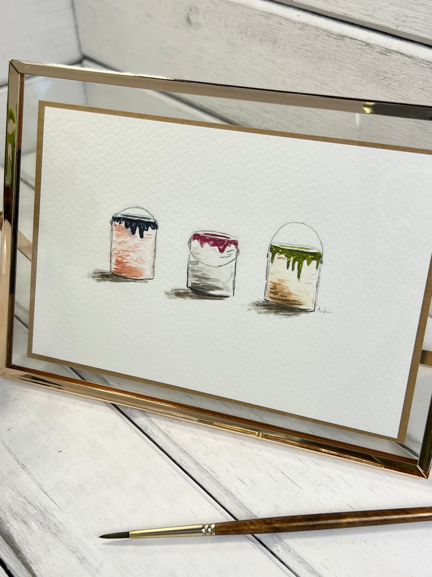 "Paint Cans" - Original Watercolor Framed Art