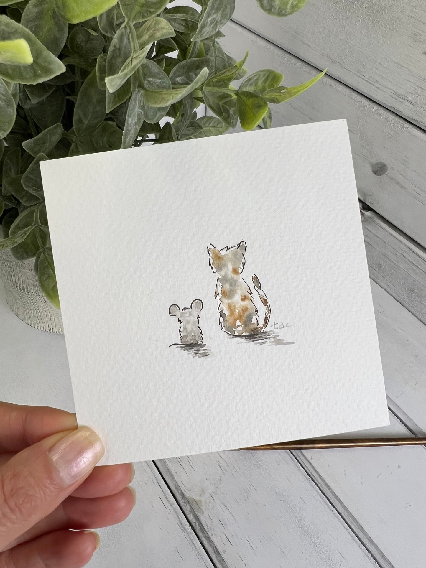 "Cat & Mouse" - Original Watercolor Framed Art