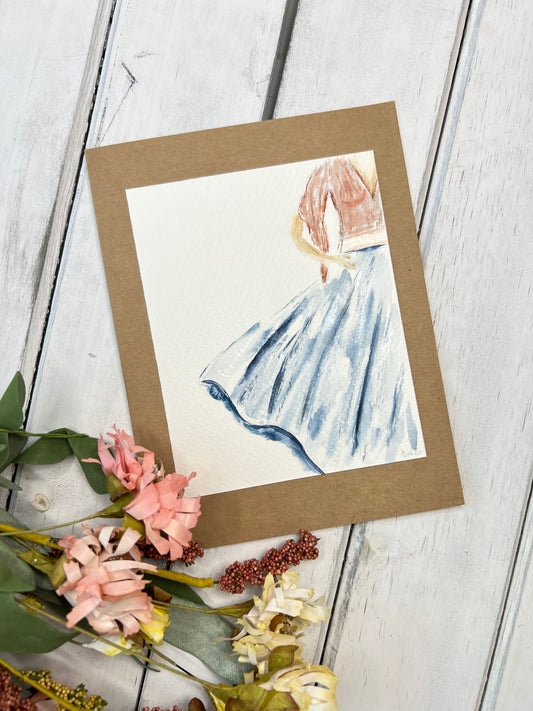 "Going Dancing" - Original Watercolor Kraft Greeting Card