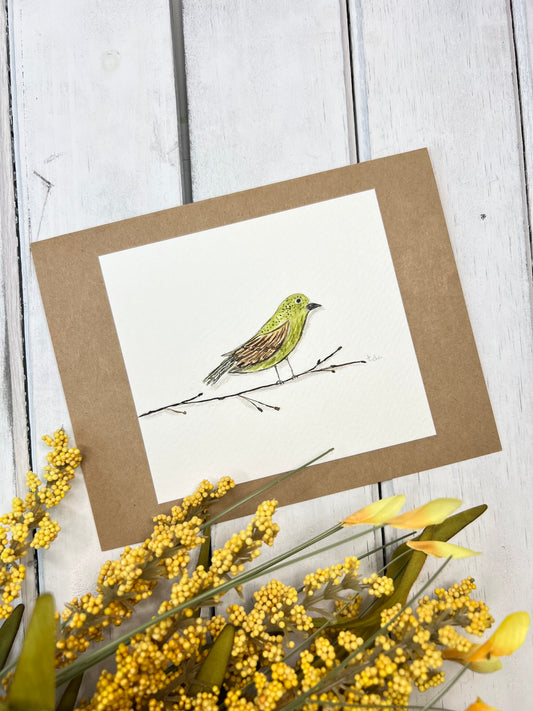 "Bird on a Branch" - Original Watercolor Kraft Greeting Card
