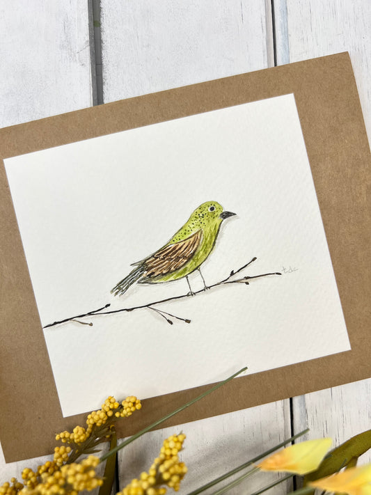 "Bird on a Branch" - Hand Painted Watercolor Greeting Card