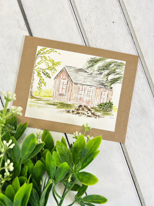"Cottage" - Original Watercolor Kraft Greeting Card
