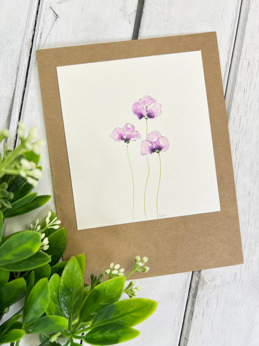 "Purple Poppies" - Original Watercolor Kraft Greeting Card