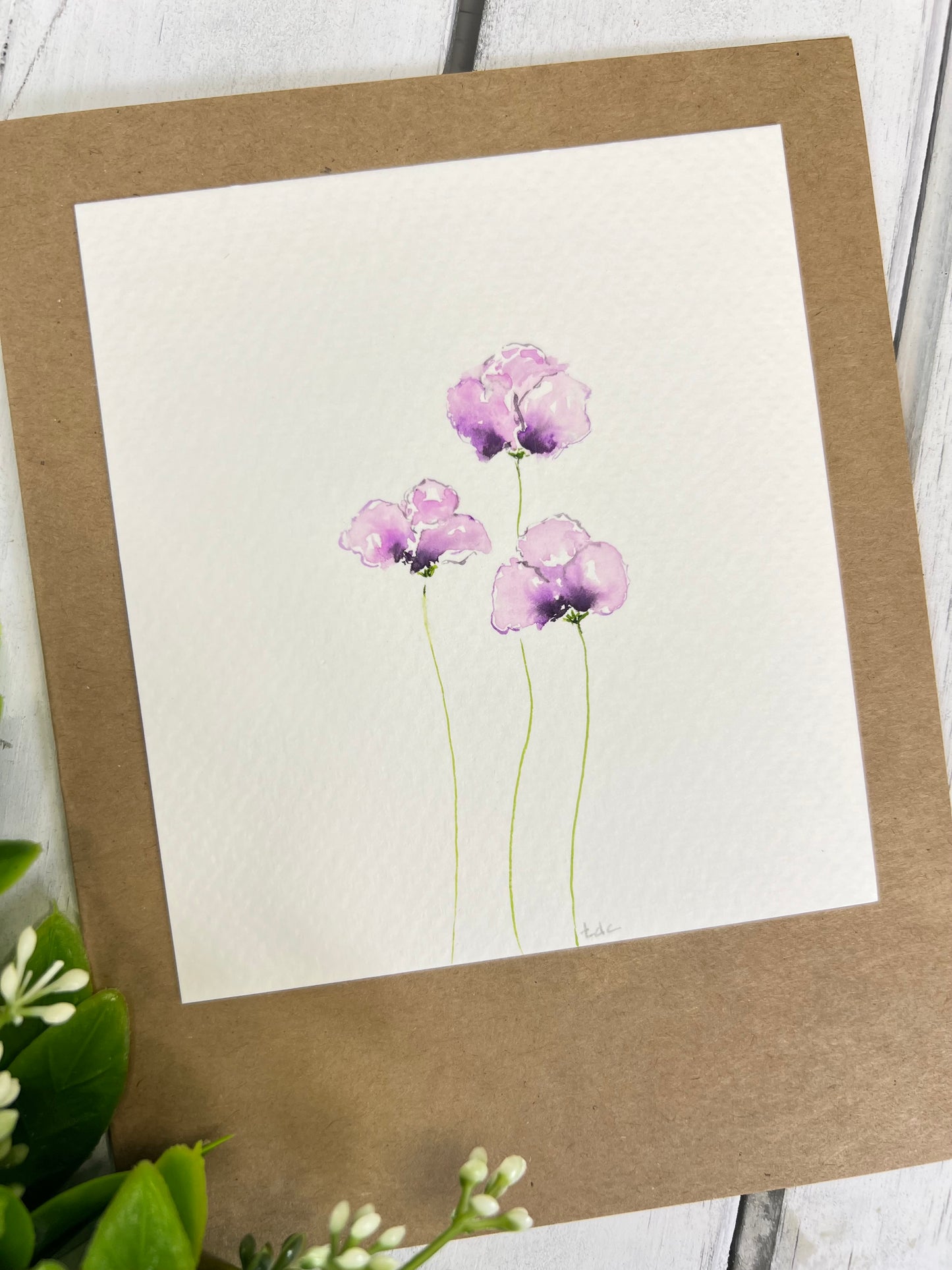 "Purple Poppies" - Original Watercolor Kraft Greeting Card