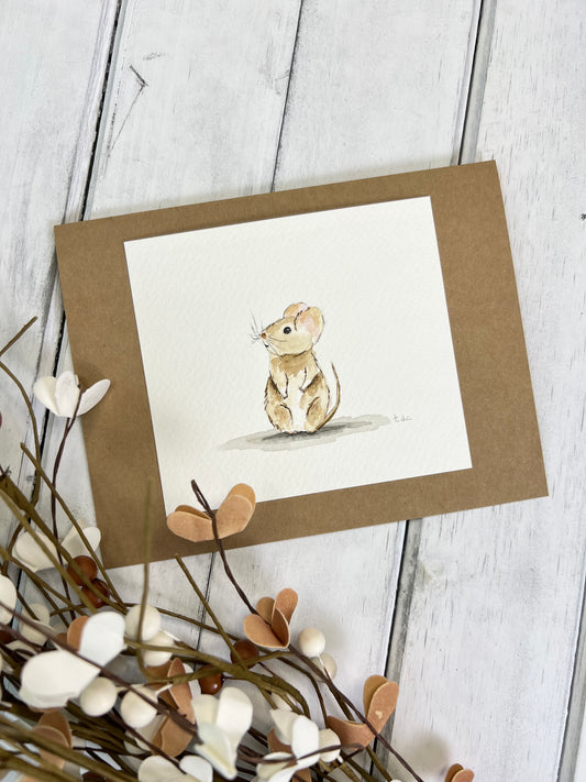 "Sweet Little Mouse" - Original Watercolor Kraft Greeting Card