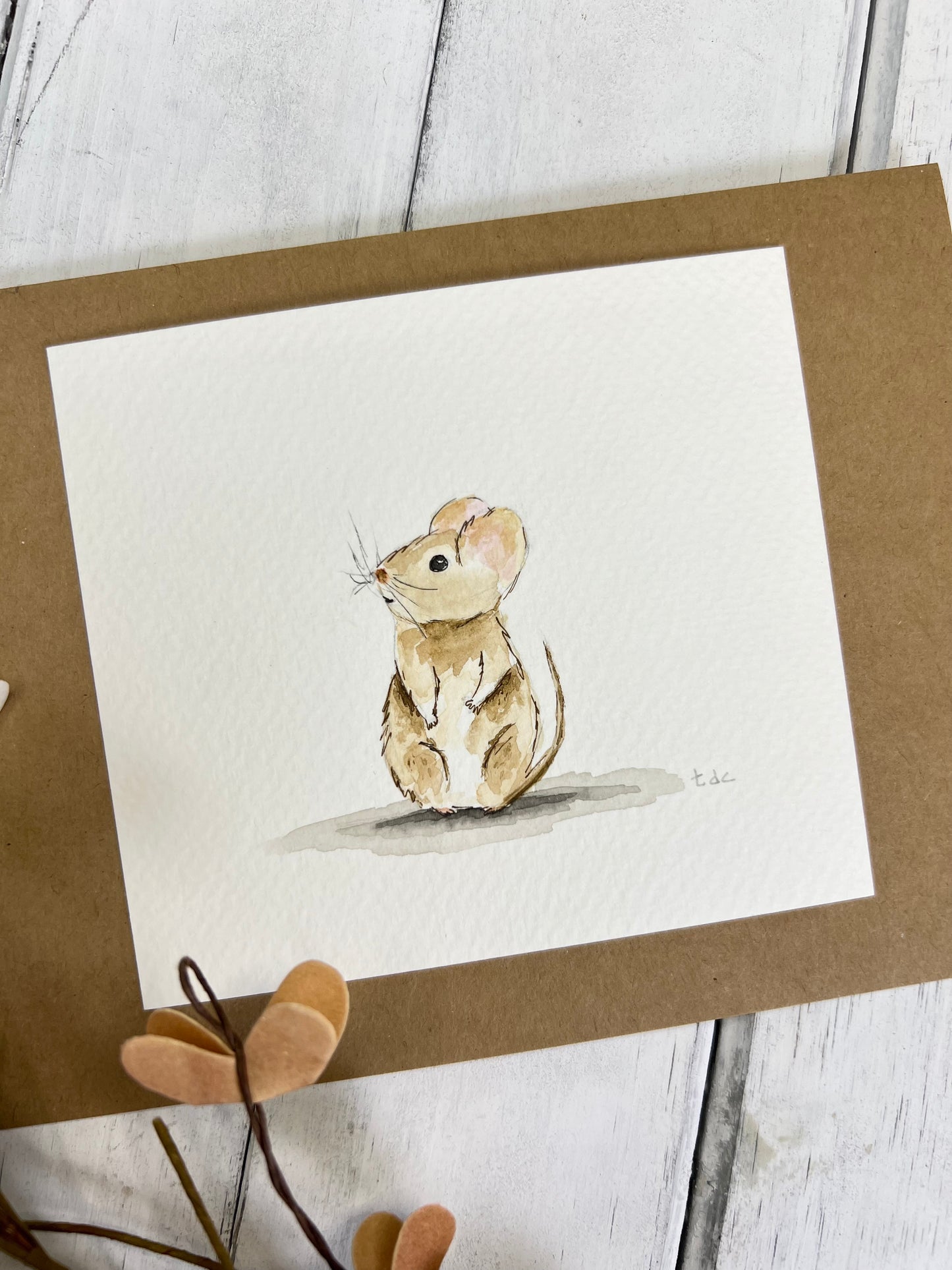 "Sweet Little Mouse" - Original Watercolor Kraft Greeting Card