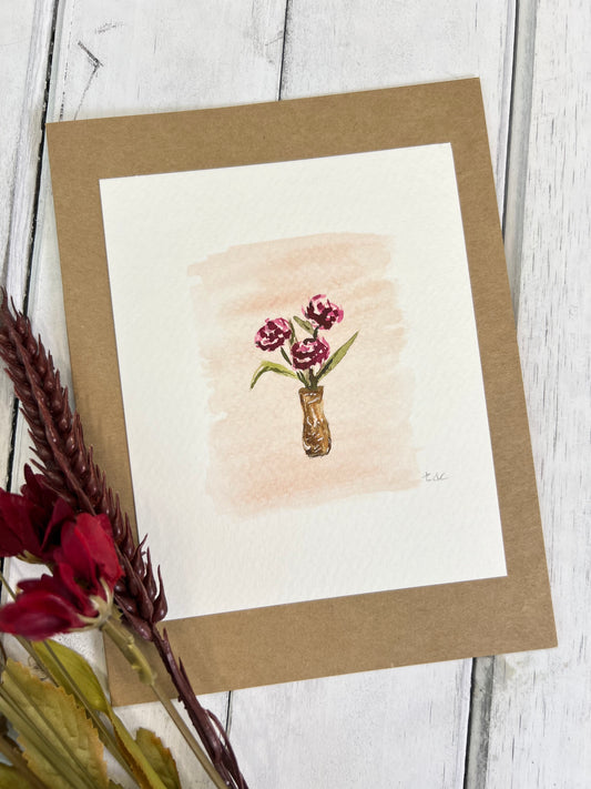 "Roses" - Original Watercolor Kraft Greeting Card