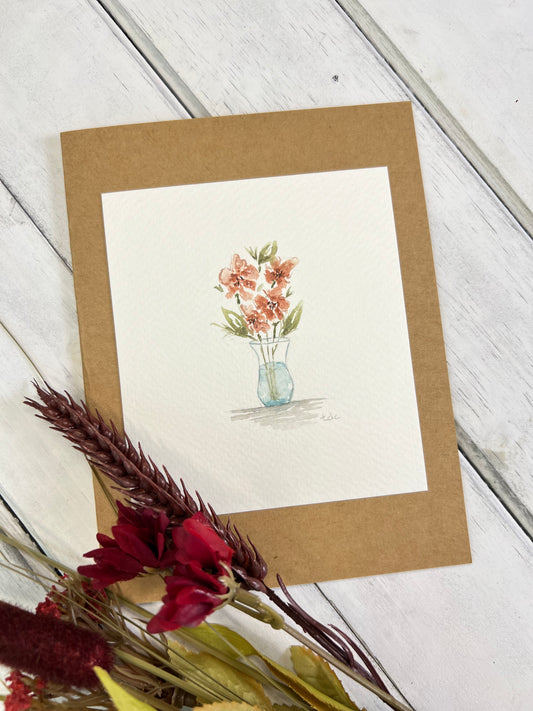 "Flowers For You" - Original Watercolor Kraft Greeting Card