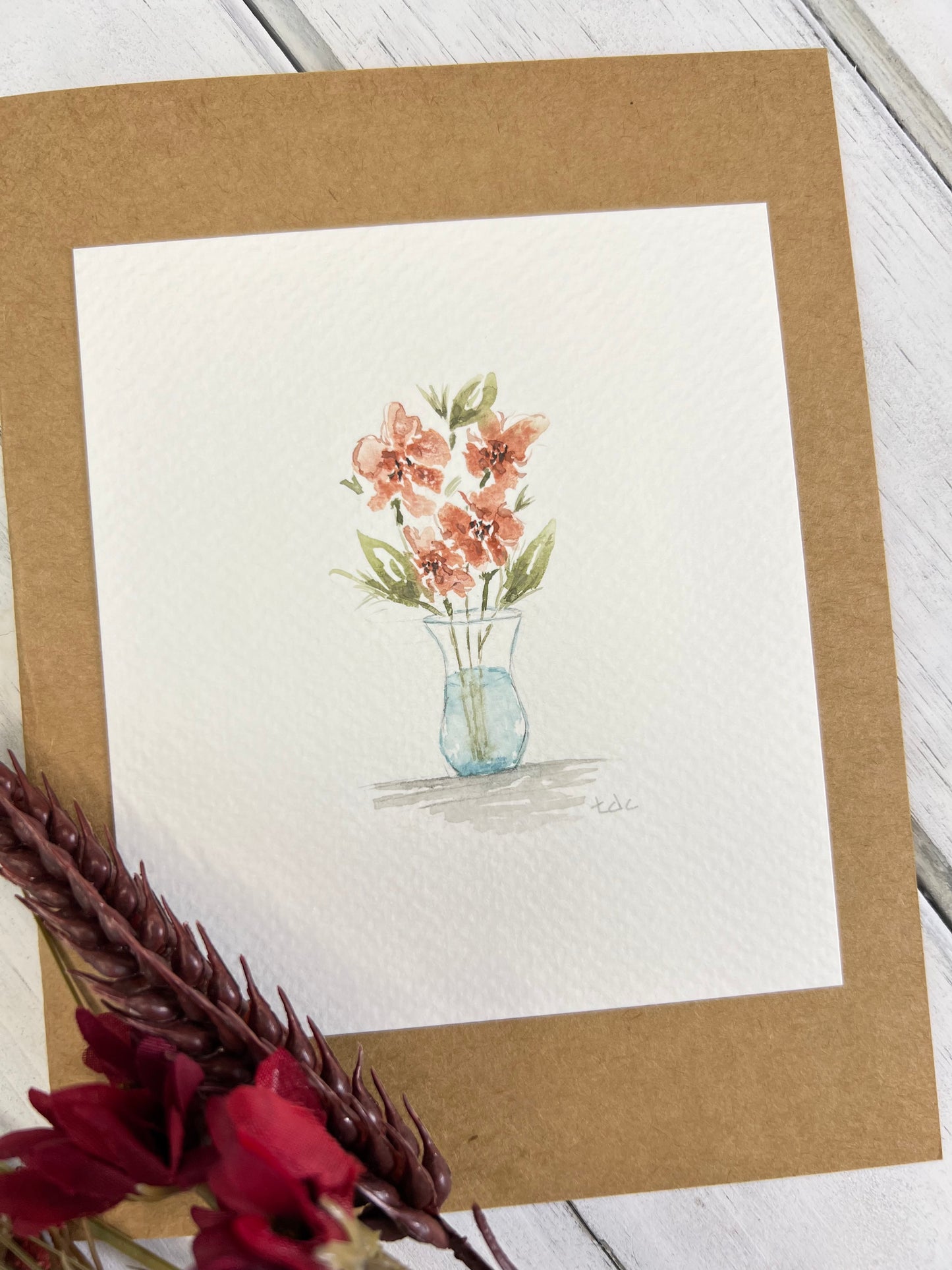 "Flowers For You" - Original Watercolor Kraft Greeting Card