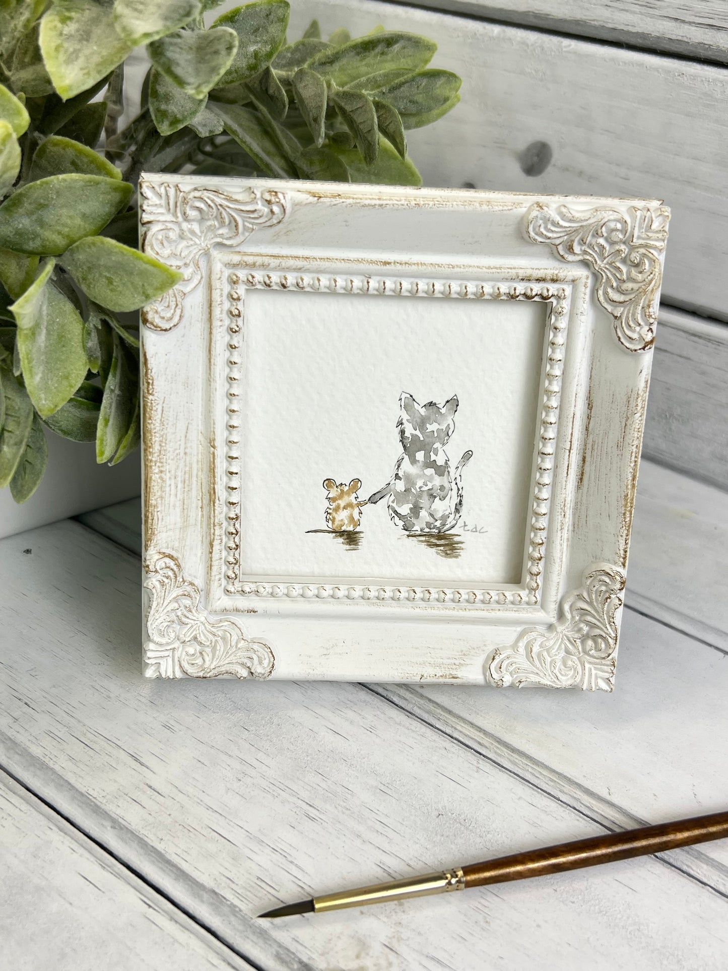 "Sticking Together" - Hand Painted Watercolor Framed Art