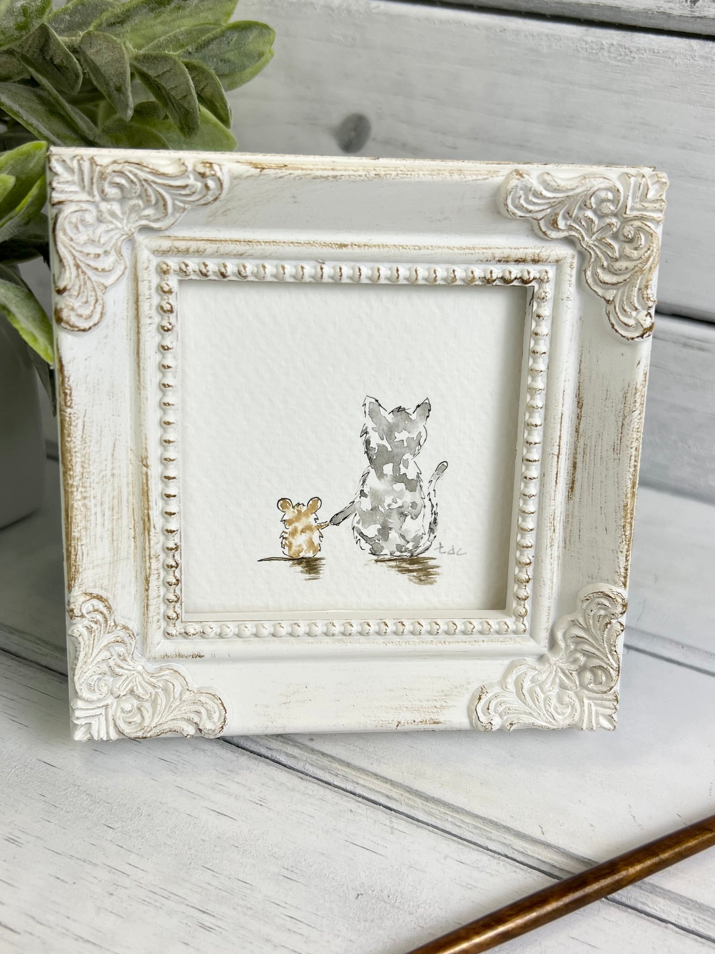 "Sticking Together" - Hand Painted Watercolor Framed Art