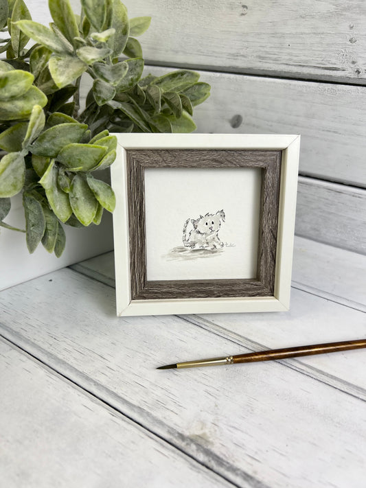 "Grey Puppy" - Original Watercolor Framed Art