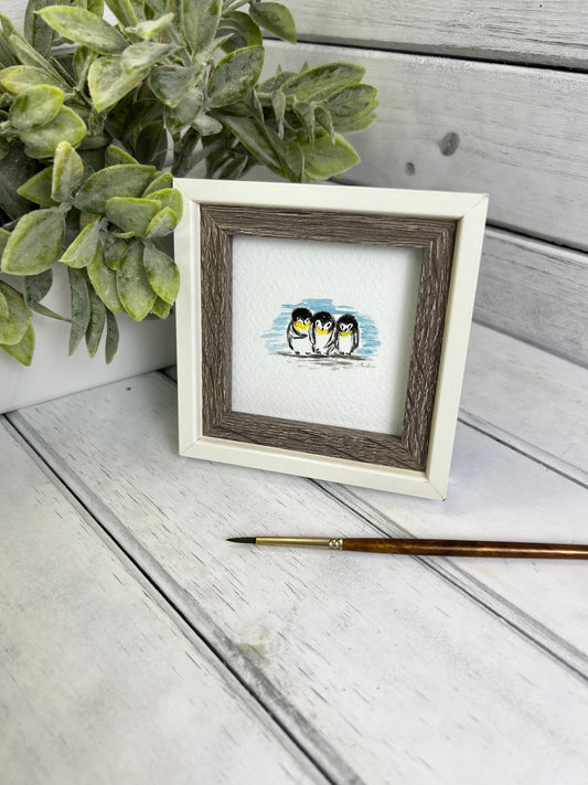 "Penguins" - Original Watercolor Framed Art