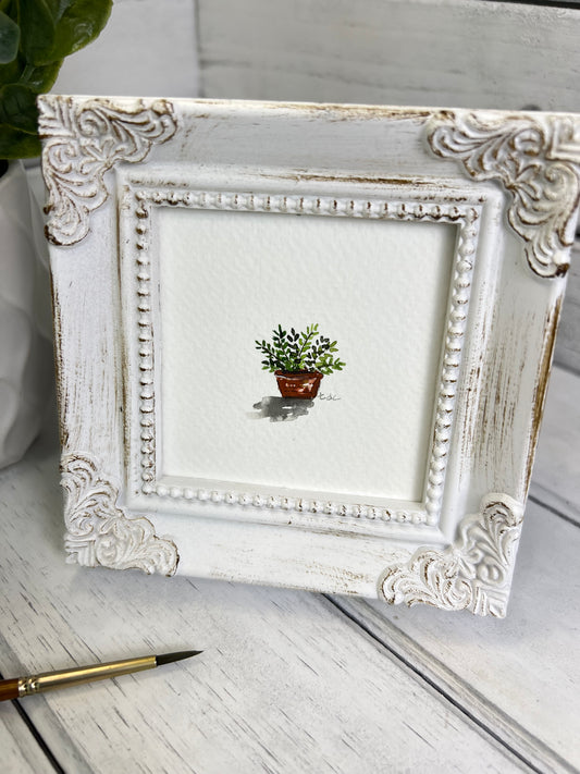 "Mini House Plant" - Hand Painted Watercolor Framed Art