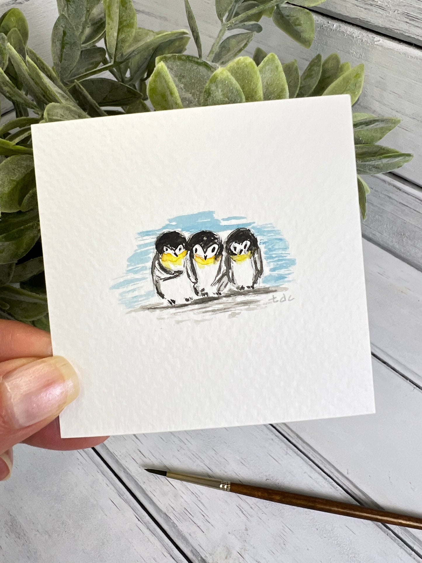 "Penguins" - Original Watercolor Framed Art