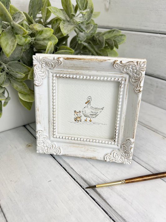 "Bear & Duck Friends" - Original Watercolor Framed Art