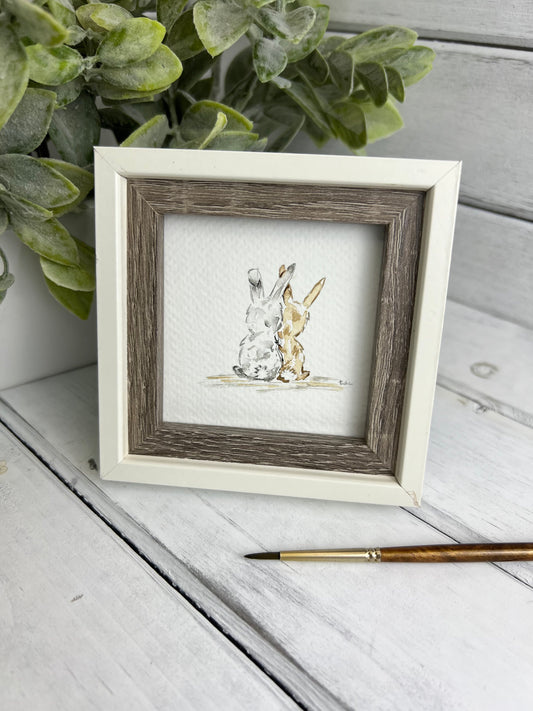 "Sweetheart Bunnies" - Original Watercolor Framed Art
