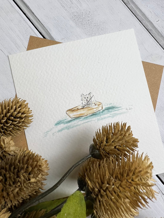 "Cat Fishing" - Original Watercolor Framed Art