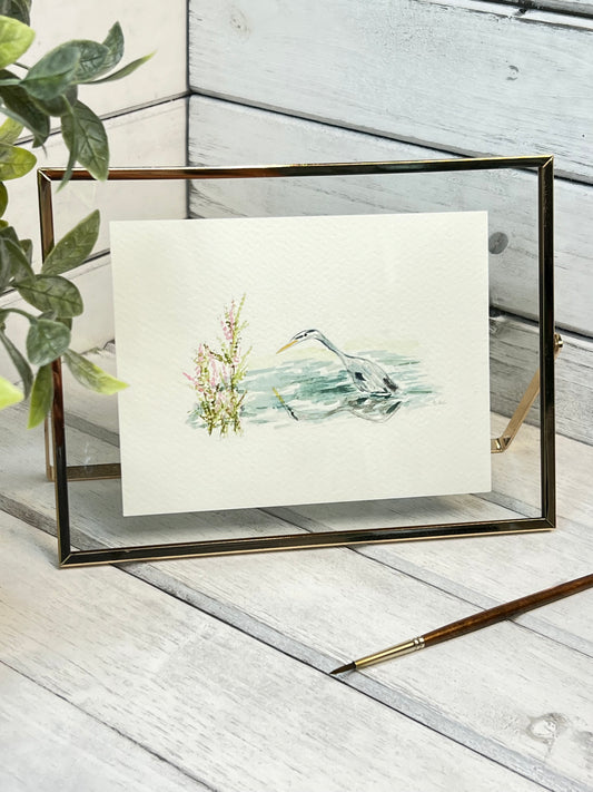"Blue Heron" - Original Watercolor Framed Art