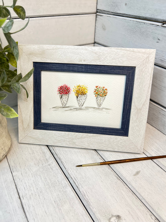 "Flower Bouquets" - Original Watercolor Framed Art