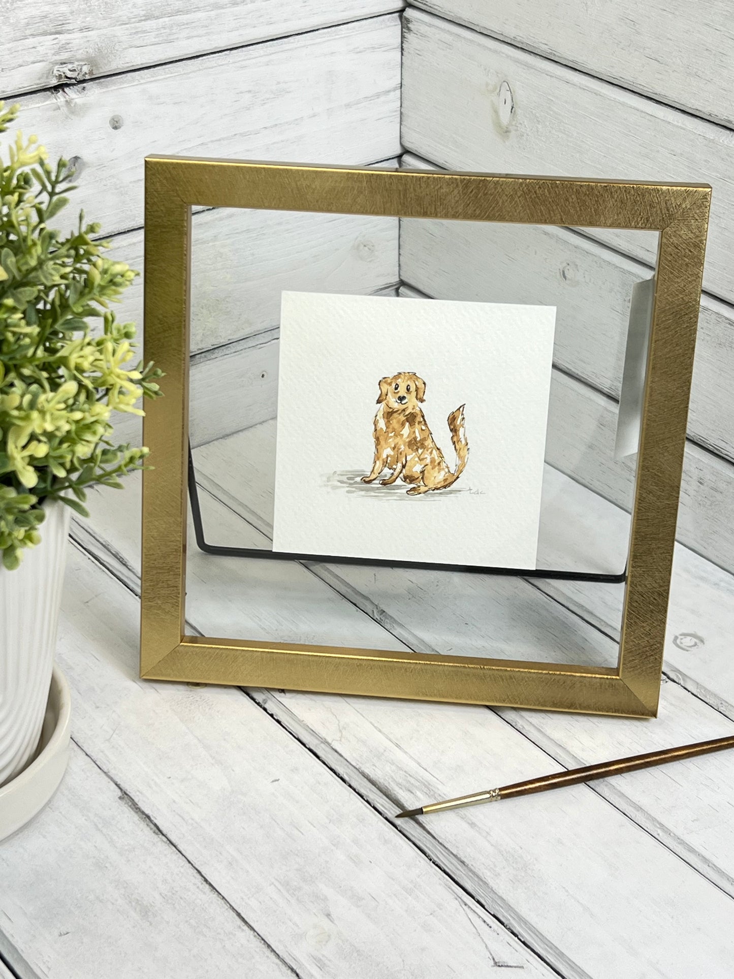 "Golden Retriever" - Original Watercolor Framed Art