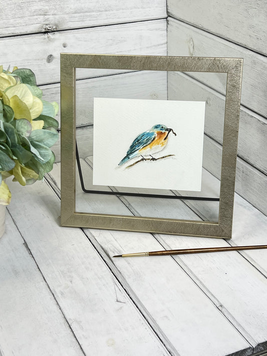 "Bird on a Branch" - Original Watercolor Framed Art