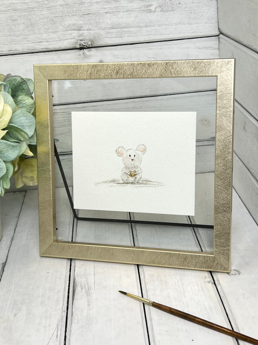 "Mouse Eating a Cookie" - Original Watercolor Framed Art