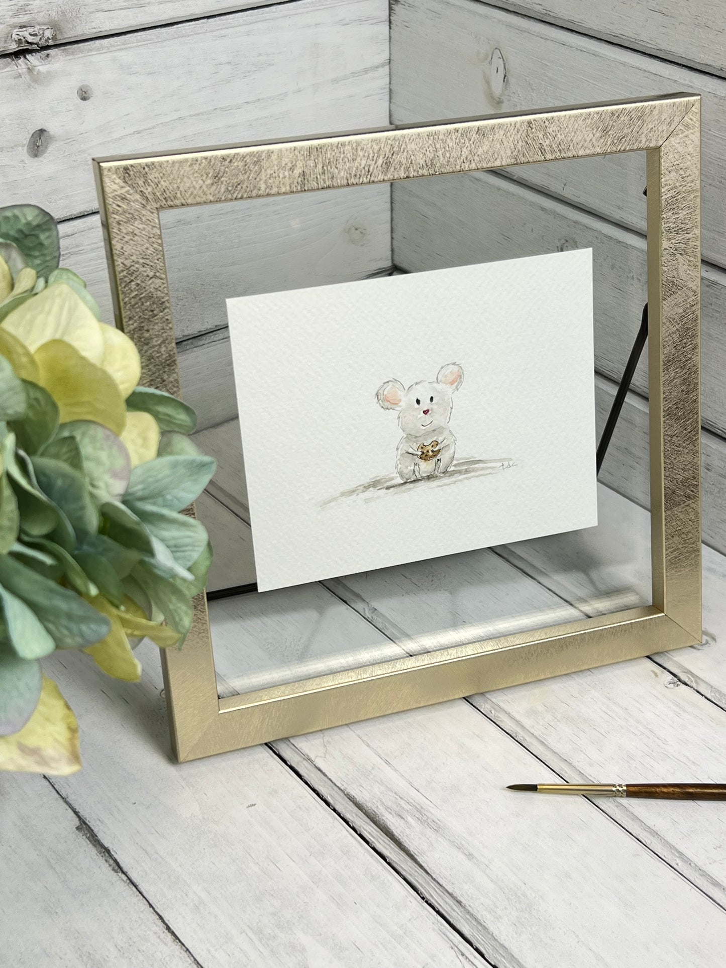 "Mouse Eating a Cookie" - Original Watercolor Framed Art