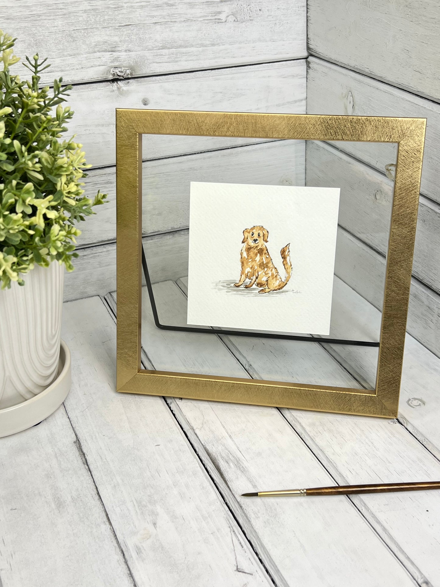 "Golden Retriever" - Original Watercolor Framed Art