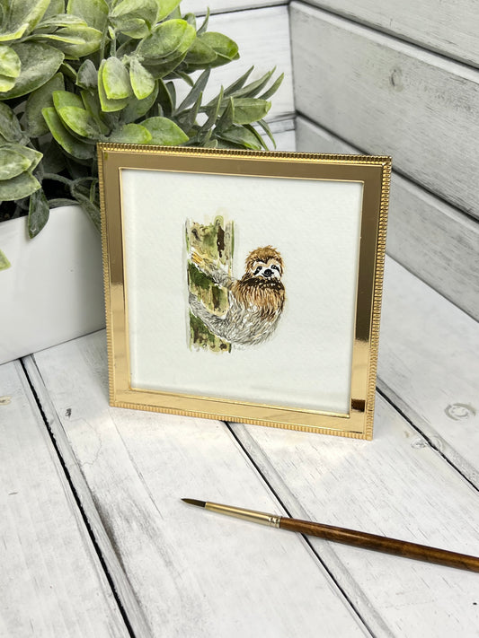"Sloth" - Original Watercolor Framed Art