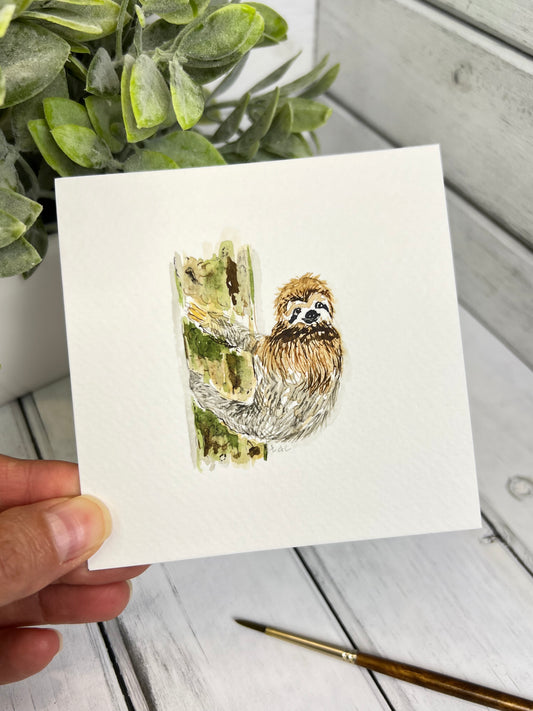 "Sloth" - Original Watercolor Framed Art